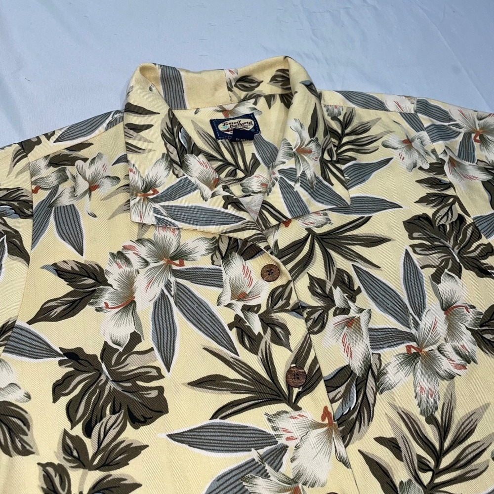 Tommy Bahama Womens Silk Floral Lily Camp Shirt Yellow Green Small